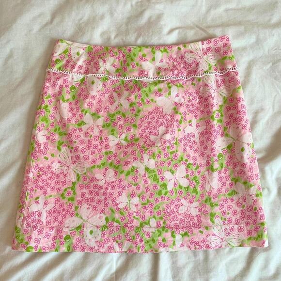 Lilly Pulitzer Pink Gossip Butterfly Mini Skirt Size 2 - Picture 2 of 7